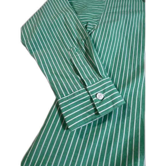 NWT T/S Green Poplin White Button Down Women Shirt Preppy $50 XS Francescas - Picture 2 of 8